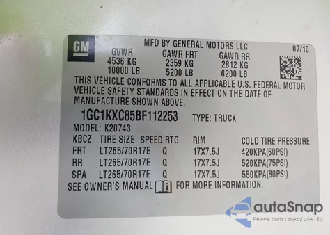 2011 Chevrolet Silverado 2500Hd Lt from USA, damaged, VIN 1GC1KXC85BF112253